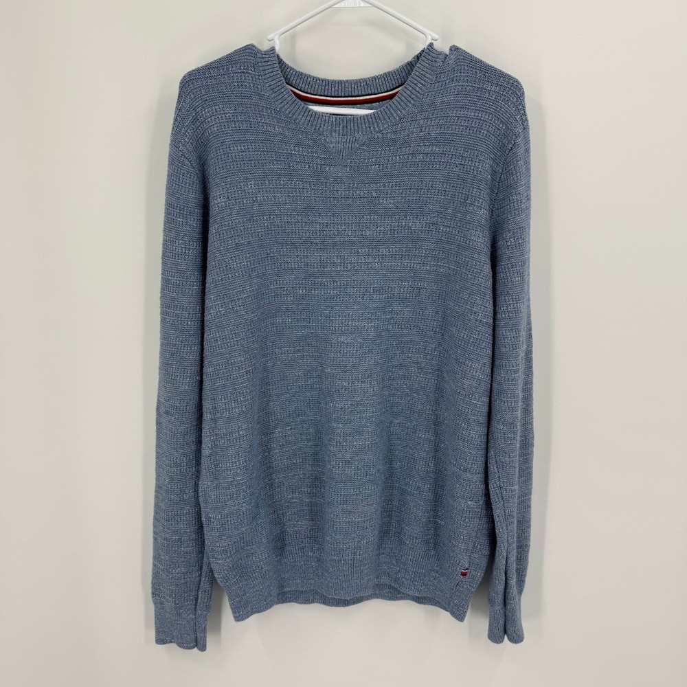 Tommy Hilfiger Mens Crew Neck Sweater Blue Textured Knit Size XL Cotton Blend